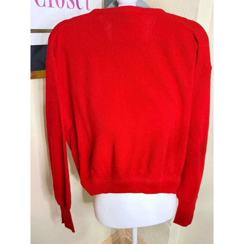 Vintage Izod Lacoste Red V-Neck Sweater Mens Large Blue Croc Logo Orlon Acrylic